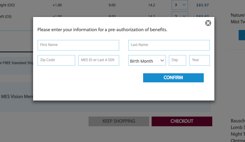screenshot of an insurance login modal